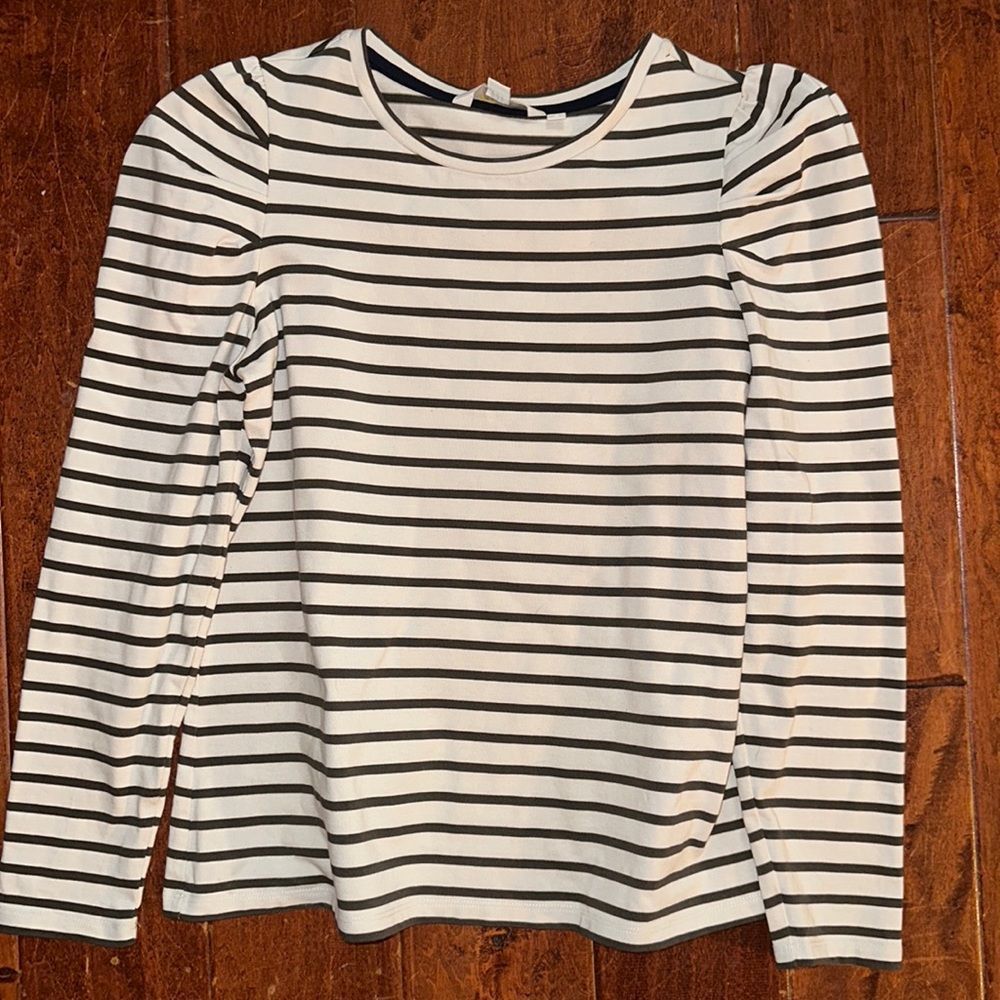 Boden puff sleeve olive/cream stripe tee Size 8